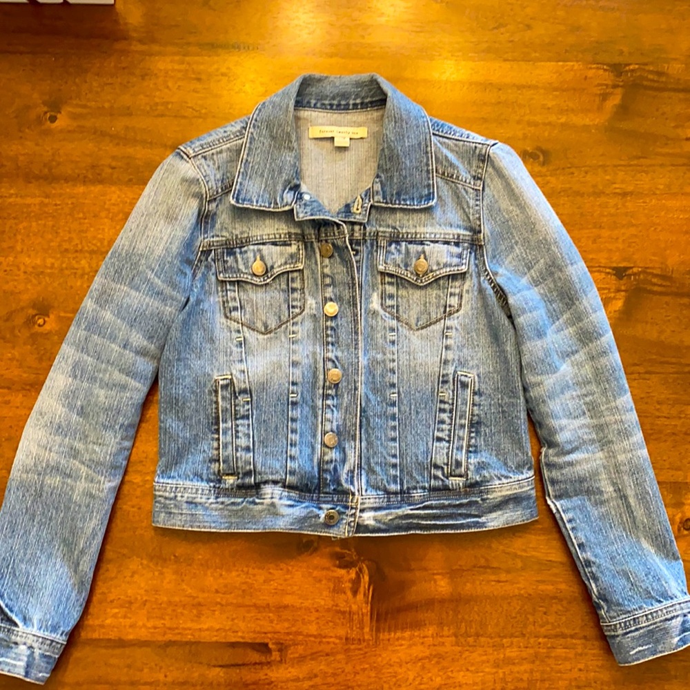 Forever 21 Distressed Jean Jacket, Size L